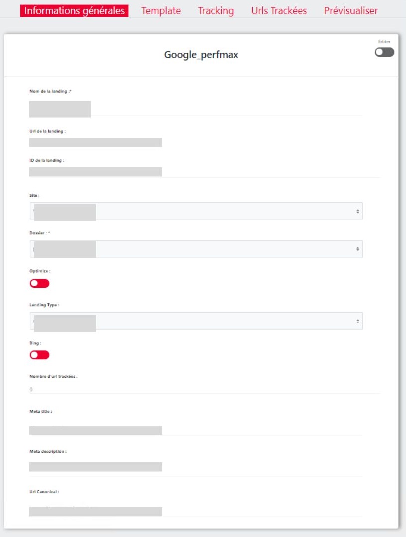 Backoffice pour la génération de landing page
