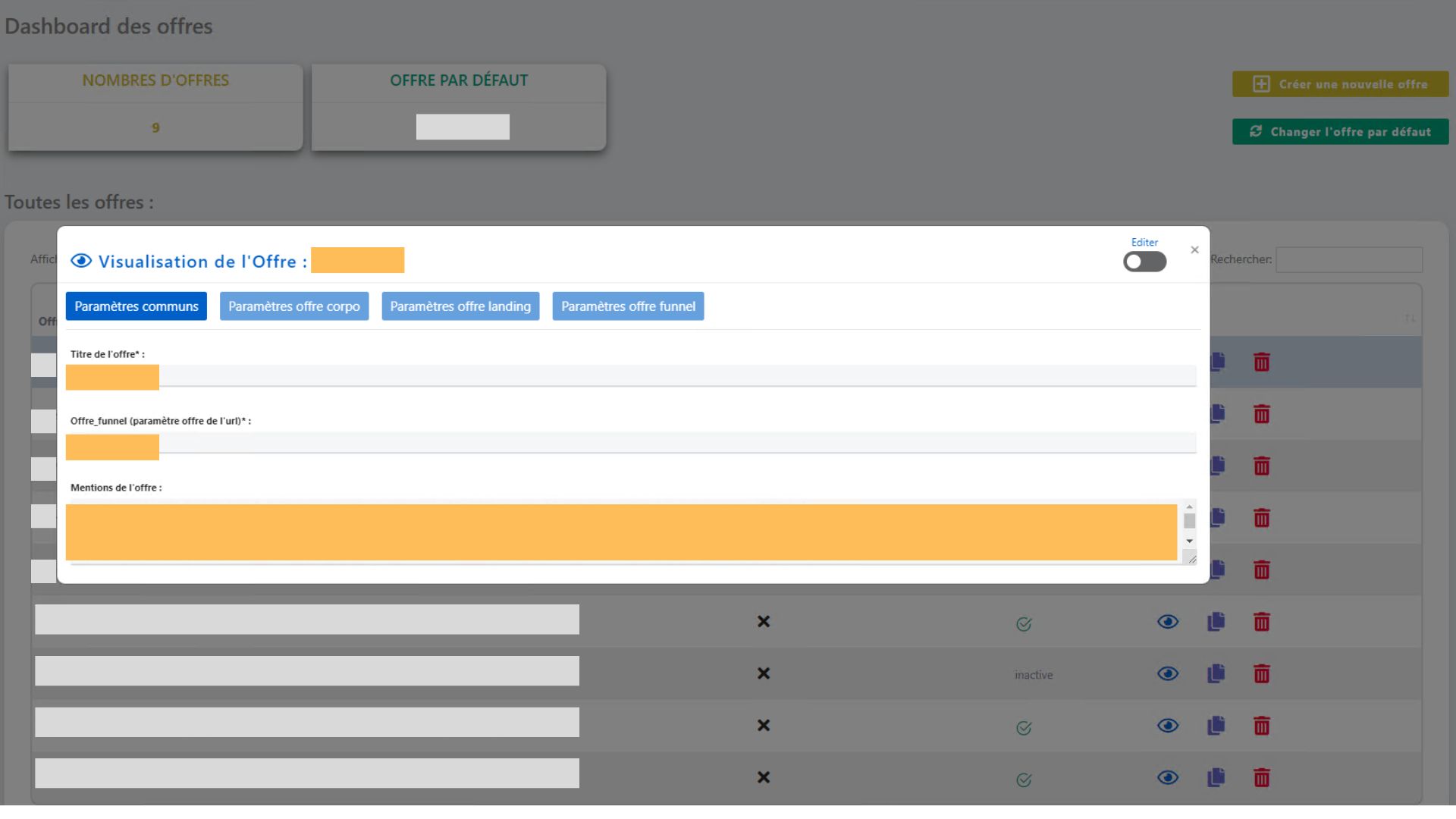 Backoffice pour la génération de offre